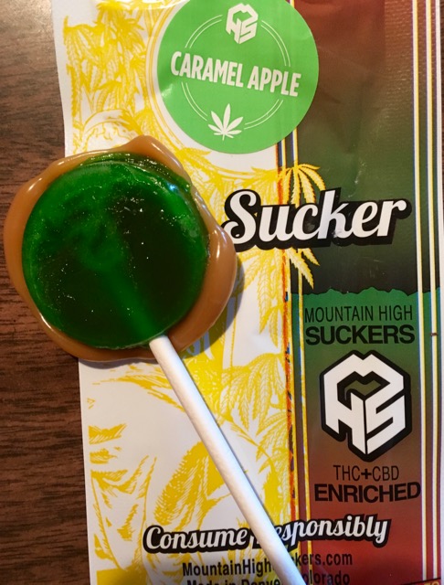 Mountain High Suckers Carmel Apple picture of the green lollipop with caramel coating