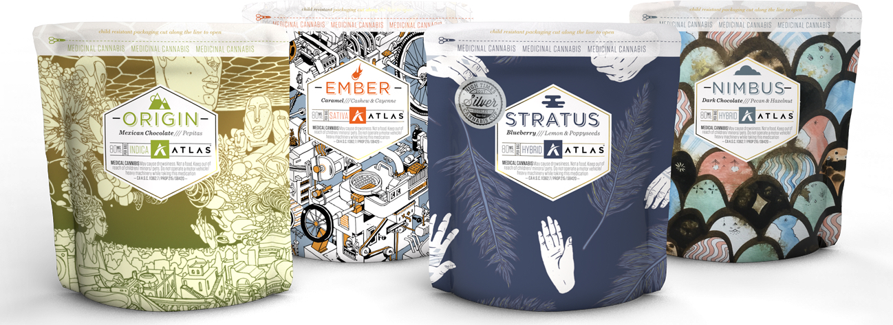 four bags of Atlas brand cannabis edibles