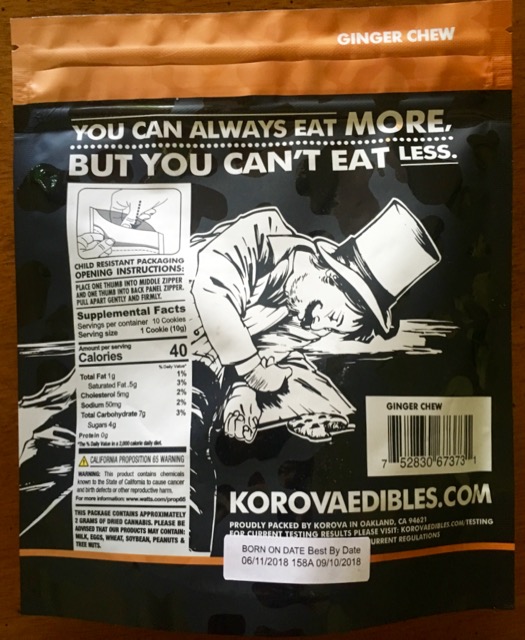 Korova Ginger Chew Mini Cookies package back