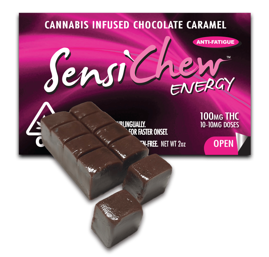 Sensichew Cannabis Infused chocolate caramel ENERGY bar 100mg of thc and 40mg of ginseng per dose