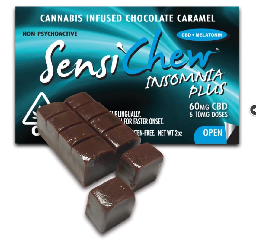 sensi chew cbd infused chocolate caramels insomnia plus formula with melatonin