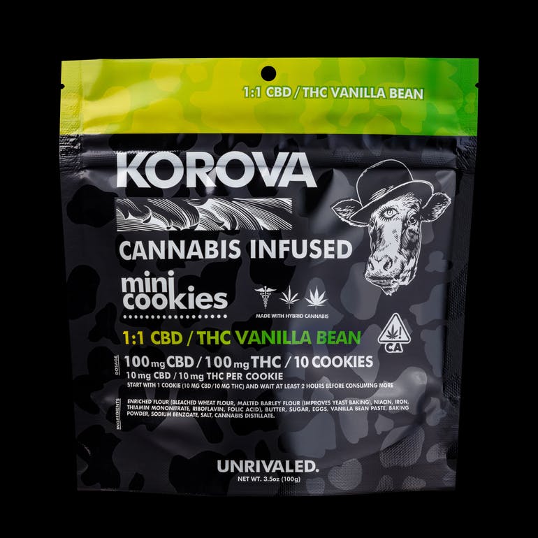 Korova Cannabis Infused mini cookies 1:1 CBD/THC Vanilla Bean flavor bag