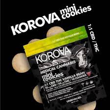 Korova Cannabis Infused mini cookies 1:1 CBD/THC Vanilla Bean flavor bag and cookies