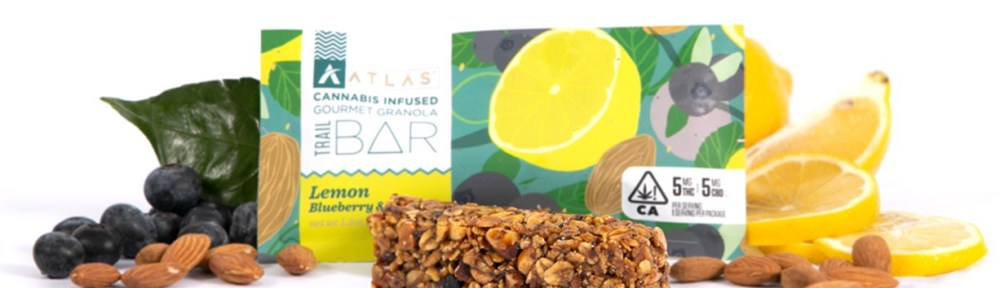 Atlas Cannabis infused gourmet granola trail bar lemon, blueberry and almond with 5mg THC and 5mg CBD