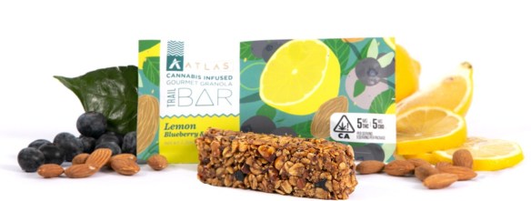 Atlas Cannabis infused gourmet granola trail bar lemon, blueberry and almond with 5mg THC and 5mg CBD