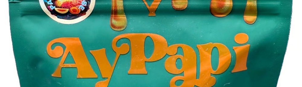 Ay Papi Cannabis Infused gummies square package that is green with golden honey color dripping from the top